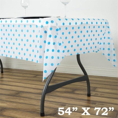 Balsacircle 54x72' Polka Dots Disposable Plastic Table Cover - White on Serenity Blue