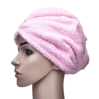 Yunhigh Microfibre Hair Drying Towels Wraps with Button Anti-frizz Absorbent Turban Hair Cap for Curly Long Hair Women Kids Ladies Girls- Pink
