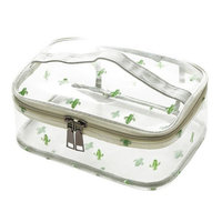 WODISON Cute Printed Clear Cosmetic Bag Travel Makeup Train Case Organizer with Top Handle Cactus Large