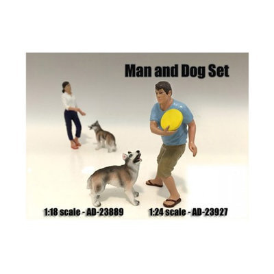 American Diorama 23927 Man & Dog 2 Piece Figure Set for 1-24 Scale Models