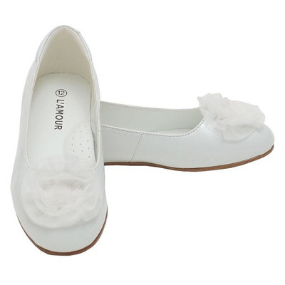 L'Amour Girls White Flower Slip On Dress Shoes Toddler 5-Little Girl 4