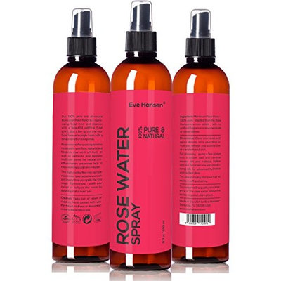 Organic Rose Water Spray - Pure Rosewater Toner and Pore Minimizer - Facial Toner for Skin and Eyes To Reduce Dark Circles, Soothe Puffy Eyes, and Redness - 8 Ounces - Eve Hansen