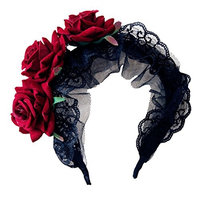 LUOEM Gothic Headband Lace Flower Head Piece Hair Band Accessory Party Costume Favors Supplies - Halloween Costumes Gift for Women Girls (Black)