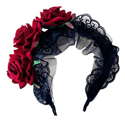 LUOEM Gothic Headband Lace Flower Head Piece Hair Band Accessory Party Costume Favors Supplies - Halloween Costumes Gift for Women Girls (Black)