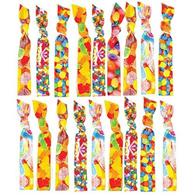 No Crease Hair Ties for Little Girls – Cute Candy Printed Ponytail Holders (18 Pack) | Colorful Hair Bands Ribbons Accessories for Kids - Elastic Stretchy | Great Party Favors Birthday Gift Idea