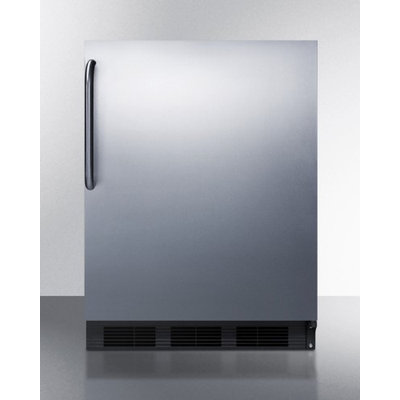 SUMMIT ADA compliant built-in refrigerator-freezer in black with stainless steel door and TB handle