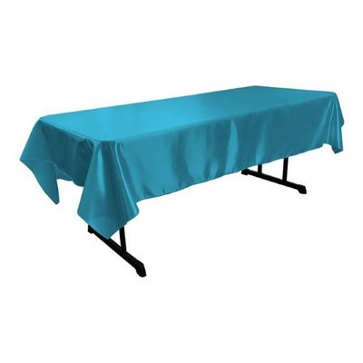 LA Linen TCbridal60X84-TurquoiseB52 Bridal Satin Rectangular Tablecloth Turquoise - 60 x 84 in.