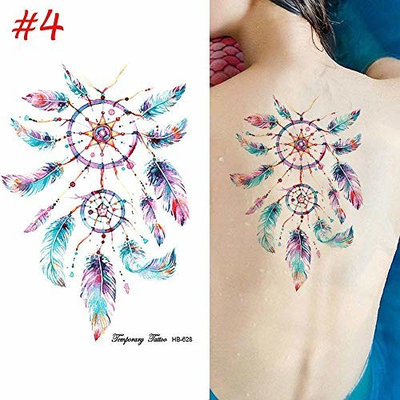 3D Tattoos Stickers,Feather Leaf Dream Catcher Design Waterproof Fake Tattoos Body Art