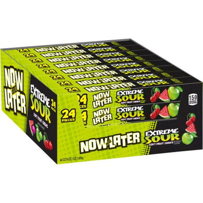 Now and Later Extreme Sour Soft Fruit Chews, Assorted Fruit Flavors, 2.75 Oz, 24 Ct