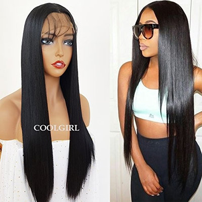 COOLGIRL Synthetic Lace Front Wigs Black Straight Hair Long Heat Resistant Synthetic Fiber Lace Wigs for Beauty Women 20INCHES