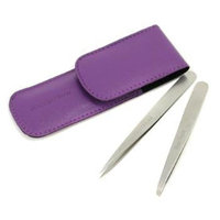 Petite Tweeze Set: Slant Tweezer + Point Tweezer - (With Lavendar Leather Case)