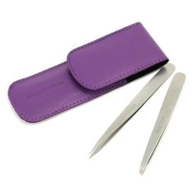 Petite Tweeze Set: Slant Tweezer + Point Tweezer - (With Lavendar Leather Case)