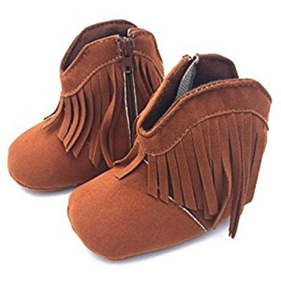 Highdas Newborn Baby Girl Boy Kids Prewalker Solid Fringe Shoes Infant Toddler Soft Soled Anti-slip Boots Booties
