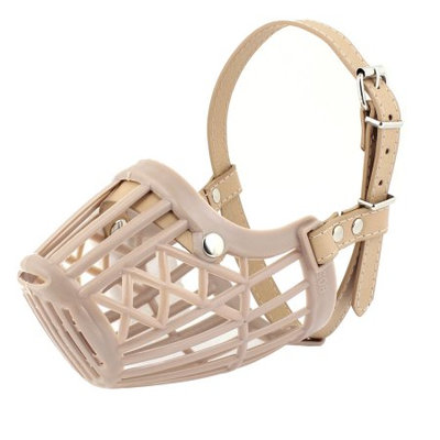 Adjustable Single Prong Buckle Dog Doggy Beige Mesh Muzzle Cover