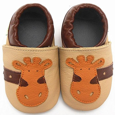 Sayoyo Unisex Giraffe Anti-skid Soft Sole Leather Toddler Baby Shoes (12-18 months, Beige)