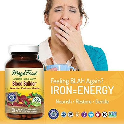 MegaFood - Blood Builder, Support for Healthy Iron Levels, Energy, and Red Blood Cell Production without Nausea or Constipation, Vegan, Gluten-Free, Non-GMO, 60 Tablets (FFP)