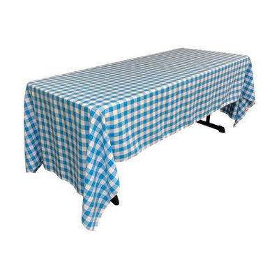 LA Linen TCcheck60x144-TurquoiseK40 Polyester Gingham Checkered Rectangular Tablecloth White & Turquoise - 60 x 144 in.