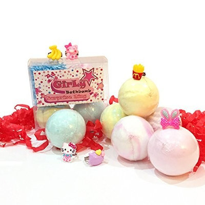 Bath Bombs Gift with Toys Inside Surprise Gift Pink, Purple & Yellow,for Girls Lush Scent Bath Fizzies 3 pcs.Random Rings Toy