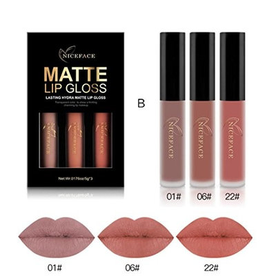 Vinjeely New Fashion Waterproof Matte Liquid Lipstick Cosmetic Sexy Lip Gloss Kit (3PCS) (B)