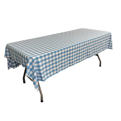 LA Linen TCcheck60x90-TurquoiseK40 Polyester Gingham Checkered Rectangular Tablecloth White & Turquoise - 60 x 90 in.