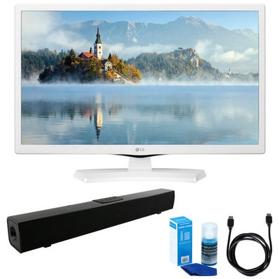 LG 24-Inch HD LED TV - White (2017 Model) w/ Sound Bar Bundle