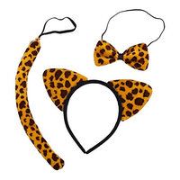 Lux Accessories Brown Black Spots Jaguar Ears Bowtie Tail Costume Party Dressup