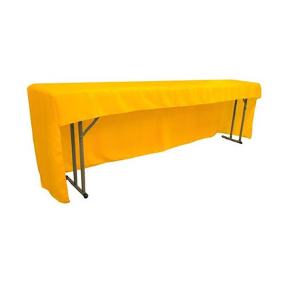 LA Linen TCpop-OB-fit-96x18x30-YellowDrkP47 Open Back Polyester Poplin Fitted Tablecloth for Classroom Tables Dark Yellow