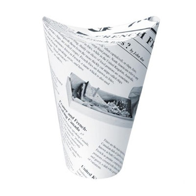 Packnwood 210TPASK16 10 oz Happy Fries Newsprint Closable Perforated Snack Cup 2.36 x 5.5 in.