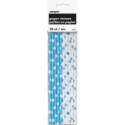 Light Blue Polka Dots Paper Straws, 10-Count