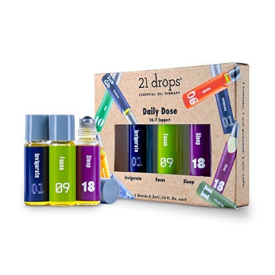 Daily DOSE - Mini Trio Sampler Gift KIT - Premium Organic/Wildcrafted Essential Oil Blends by 21 Drops - TSA Travel-Friendly, Roll-On, Leak-Free - Pure, Therapeutic Quality Aromatherapy