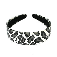 Mia Faux Leather Leopard Printed, Fashionable, U-Shaped Headband-Measures 1.25 Inches Wide-Beautiful Smooth White Base With Cool, Chic Gray Animal Spots Outlined In Black Color-One Size Fits All (1pc)