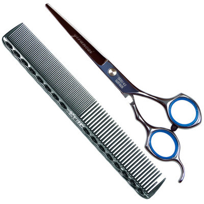 Professional Barber Razor Edge Hair Cutting Shaving Scissors/Texturing Shears-6 Inch-420 Stainless Steel,with Comb and Adjustable Finger Inserts
