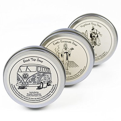 Adventure Soap Pack from Seattle Sundries: 100% Natural & Hand Made. Scented with Essential Oils. 3 Bars in Attractive Travel Tins. The Best Selection for Road Trip Vacation Favorites.