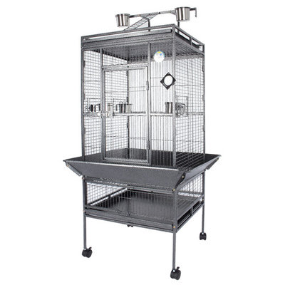 Fur Family Bird Cage Parrot Playtop Finich Perches Ladder Feeder Tray Bowl w/ Wheel