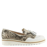Daniel Malva White Leather Reptile Tasselled Loafer