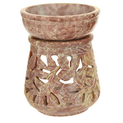 Oil Diffuser - Natural Soapstone Oil Burner Round Leaves 4