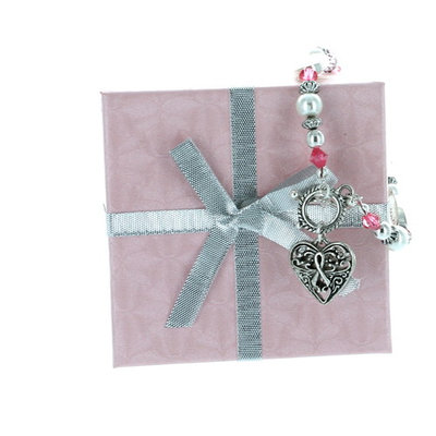 Pink Ribbon Hope Strength Courage Silver Charm Bracelet Gift Boxed