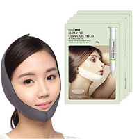 Korean Beauty V-Line Chin Care Tightening Lift Essence Mask Sheet with Face Slimming Cheek Mask V Line Belt Strap (5 Mask Sheet + 1 Strap)