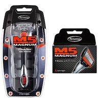 Personna M5 Magnum 5 Razor with Trimmer + M5 Magnum 5 Refill Razor Blade Cartridges, 4 ct. + FREE Assorted Purse Kit/Cosmetic Bag Bonus Gift