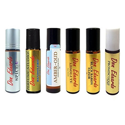 Don Eduardo Pheromone Infused Parfum Set for Men to Attract Women (Absolute, Spice-U, Amber Oud, Bandolero, Black Baron Elixir, Promiscuous), 10ml Rollon Bottles, Complimentary Natural Pheromone Vial