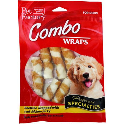 Pet Factory Combo Wraps Beefhide Twist Rolls Wrapped w/ Chicken Jerky, 3in 8ct