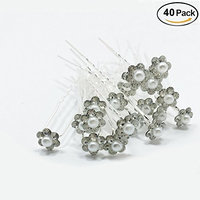 iMagitek 40 Pack Wedding Bridal Pearl Flower Crystal Spiral Pins Hair Pins Clips Decorative Pins