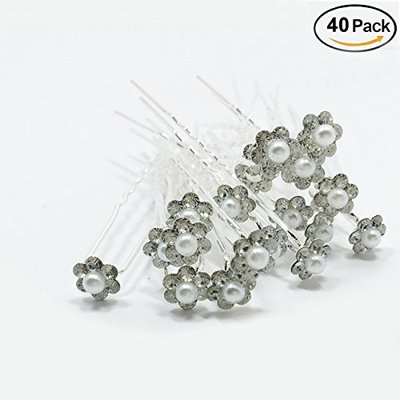 iMagitek 40 Pack Wedding Bridal Pearl Flower Crystal Spiral Pins Hair Pins Clips Decorative Pins