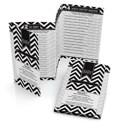Chevron Black and White - Baby Shower Games Pack - 5 Games in 1 - Fabulous 5 - Set of 12