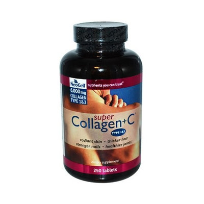 NeoCell - Super Collagen + C - 6000mg BioActive Collagen Type 1&3 + Vitamin C Promotes Healthy Hair, Skin, Nails, Joints, Tendons, Ligaments, and Bones; Non-GMO and Gluten-Free - 250 Tablets