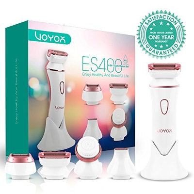 VOYOR Electric Shaver for Women Lady Shaver Bikini Trimmer and Shaver Razors for Legs Face & Body, 4 in 1 Hair Removal Set with Face Brush, Cordless Rechargeable & IPX7 Waterproof ES400
