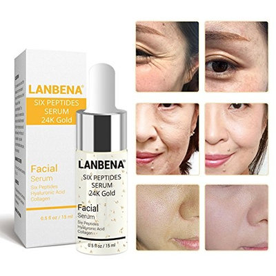 LANBENA Six Peptides Serum 24K Gold Anti-aging Serum Anti-wrinkle Firm Fine Lines Moisturizing 0.5 fl oz