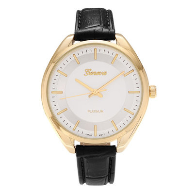 Geneva Platinum Women's Round Face Faux Crocodile Leather Strap Fashion Watch