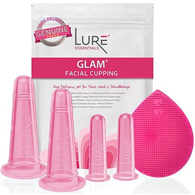 Glam Facial Face Cupping Set - Cupping Therapy Sets Massage Kit with Silicone Cleansing Brush for Instantly Ageless Skin, Works for Fine Lines & Wrinkles, Improves Collagen (GLAM - Pink)