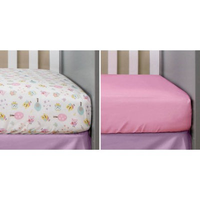 Bananafish Studio Sweet Owl Girl Set of 2 Crib Sheets, Toss Print/Pink Solid